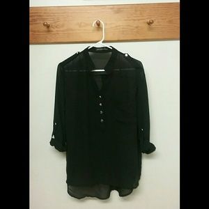 Black half button down top